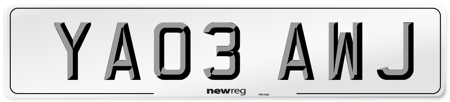 YA03 AWJ Number Plate from New Reg